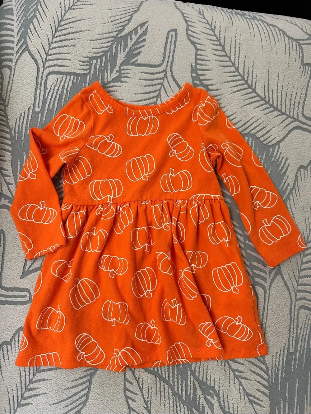 Cat & Jack Bright Orange Pumpkin Print Long Sleeve Dress